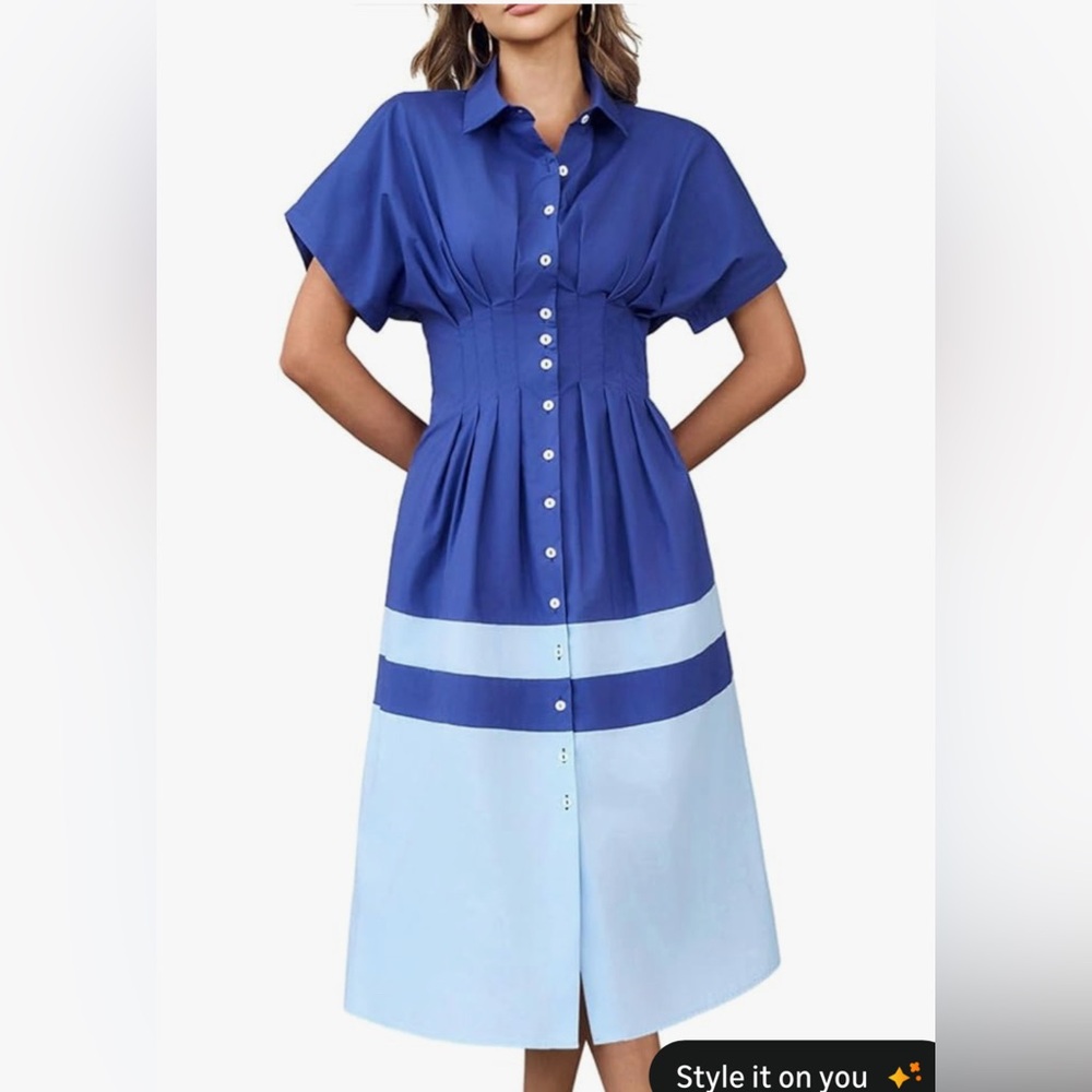 Elegant Blue Button-Down Dress